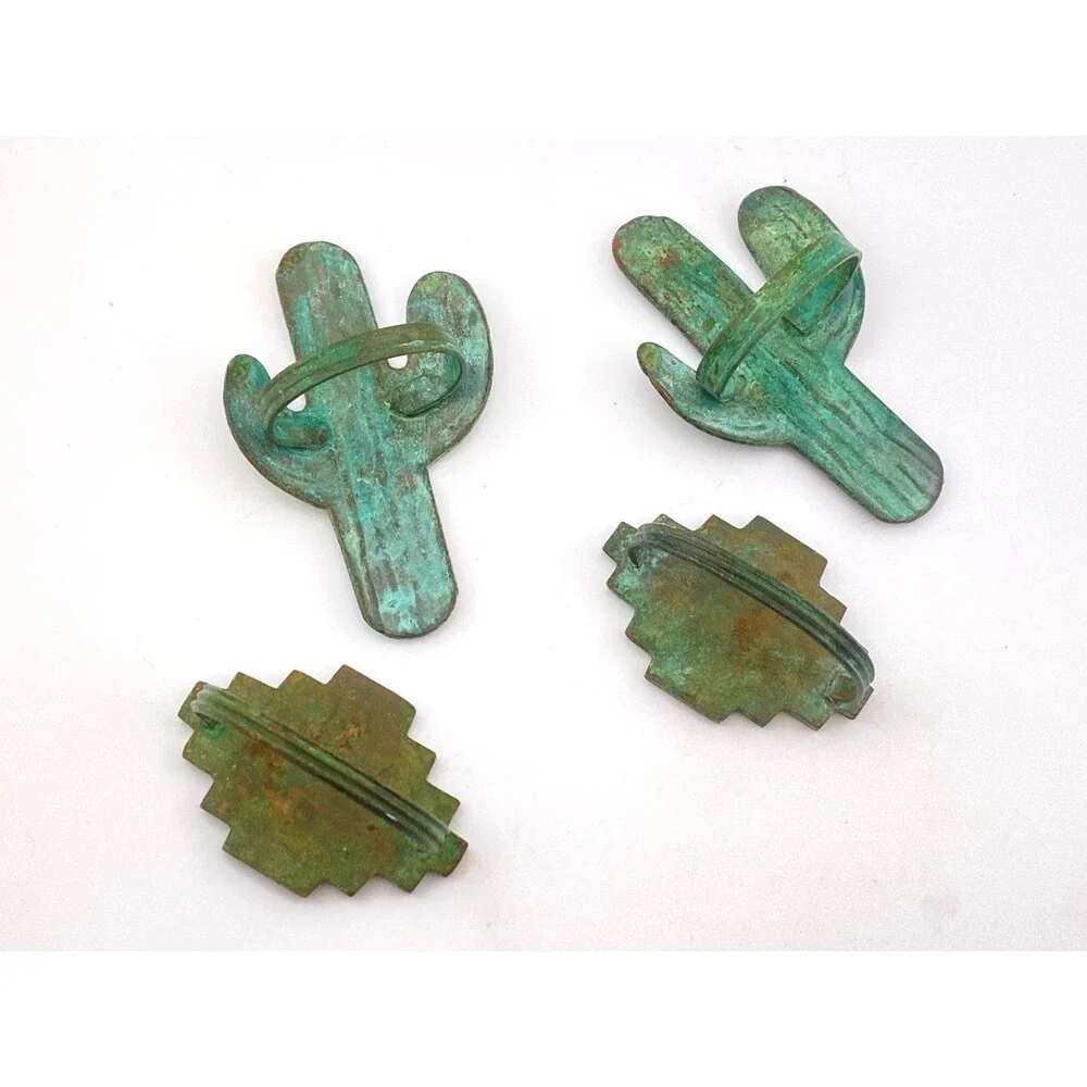 4pc Southwestern Design Vintage Napkin Rings Aged Copper Geometric Cactus Aztec